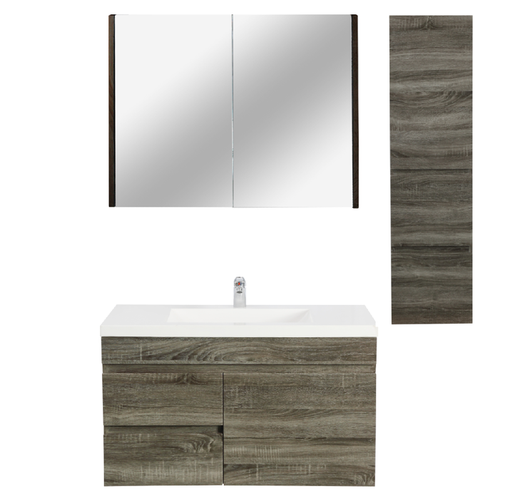 900mm Berge Dark Grey Wall Hung MDF Vanity and Shaving Cabinet and Tall Boy