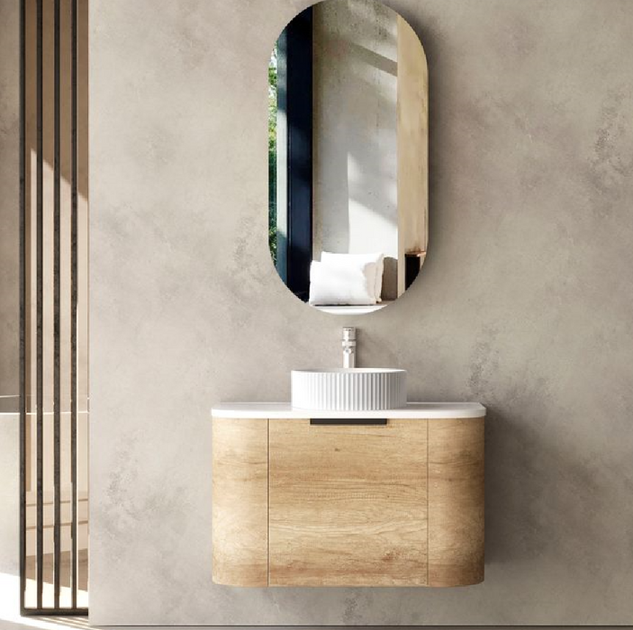 750mm Bondi Natural Oak Wall Hung Vanity and Tall Boy and Shaving Cabinet