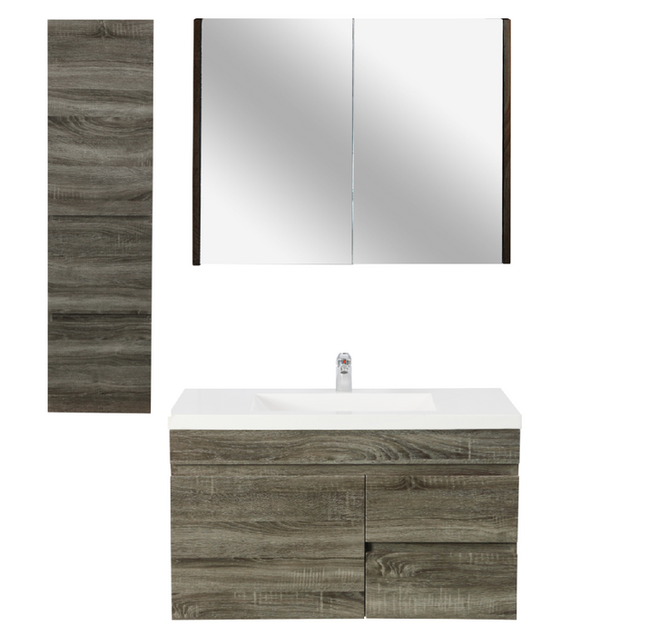750mm Berge Dark Grey Wall Hung MDF Vanity and Shaving Cabinet and Tall Boy