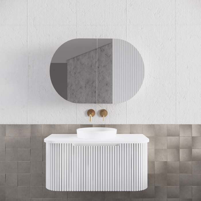 870*600*140mm ABS London Oval Matt Black/Matt White Mirror Shaving Cabinet - HD reno