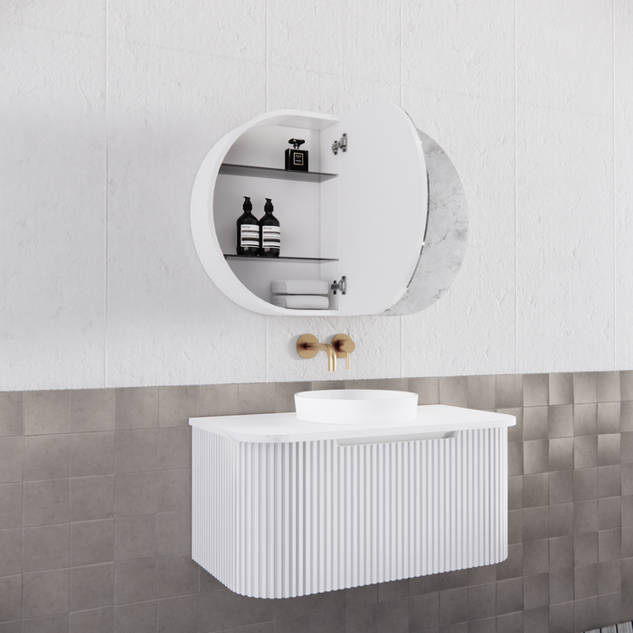 870*600*140mm ABS London Oval Matt Black/Matt White Mirror Shaving Cabinet - HD reno