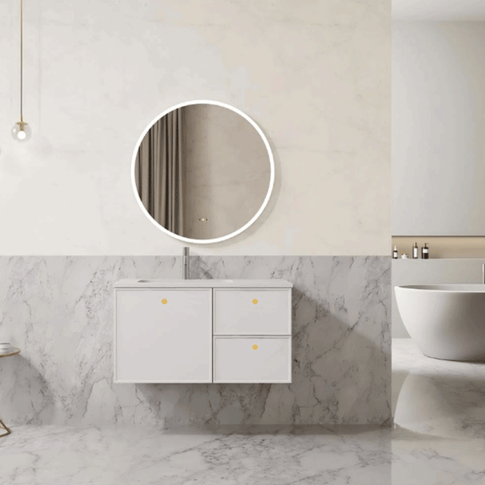 600-1500*455*480mm Poseidon CETO Miami Matt White PVC Wall Hung Bathroom Vanity Cabinet