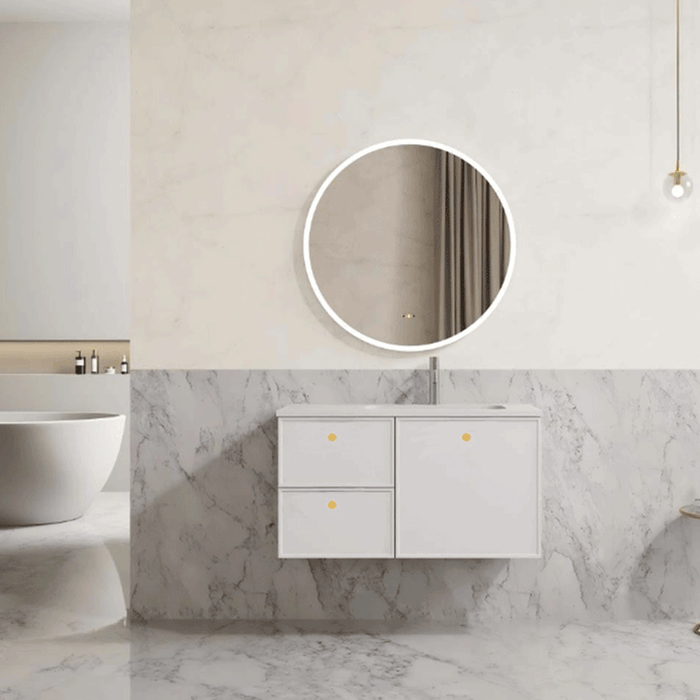 600-1500*455*480mm Poseidon CETO Miami Matt White PVC Wall Hung Bathroom Vanity Cabinet