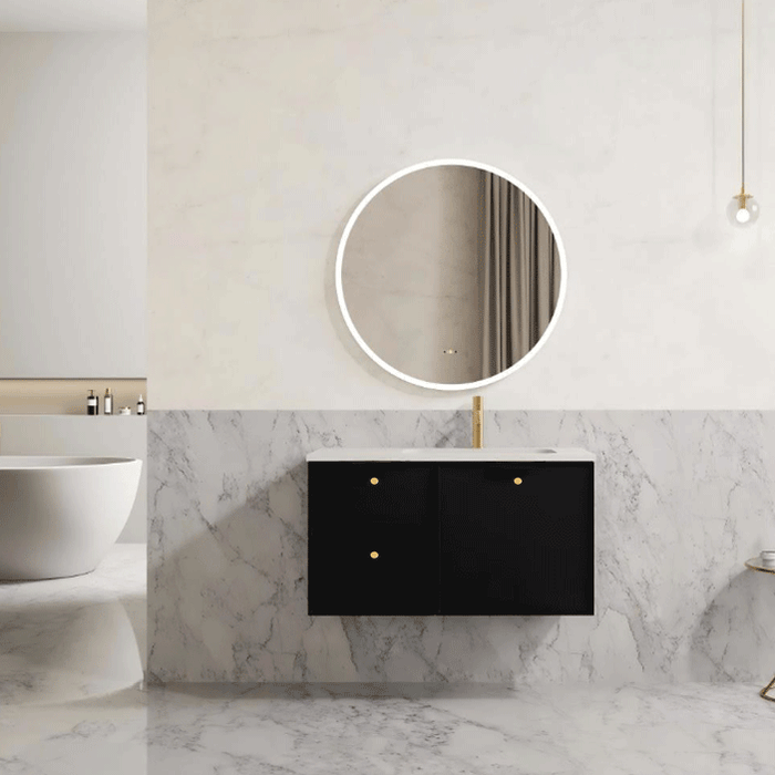 600-1500*455*480mm Poseidon CETO Miami Matt Black PVC Wall Hung Bathroom Vanity Cabinet