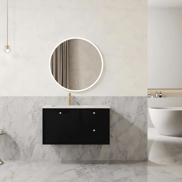 600-1500*455*480mm Poseidon CETO Miami Matt Black PVC Wall Hung Bathroom Vanity Cabinet