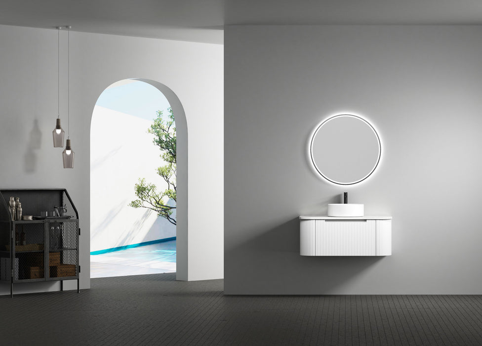 750-1800*460*350mm Aulic Petra Matte White  Wall Hung Curving V Groove Vanity and German Accessories - HD reno