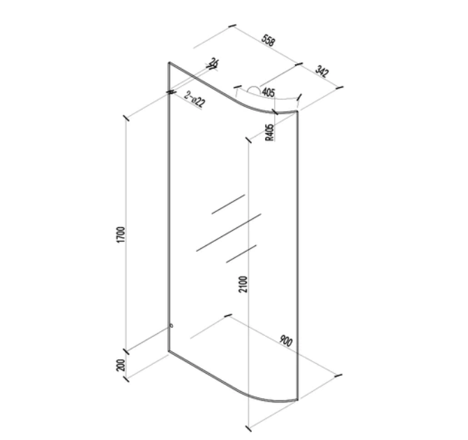 900-1100mm Covey Frameless Edge Curved Single Door Fixed Panel Shower Screens
