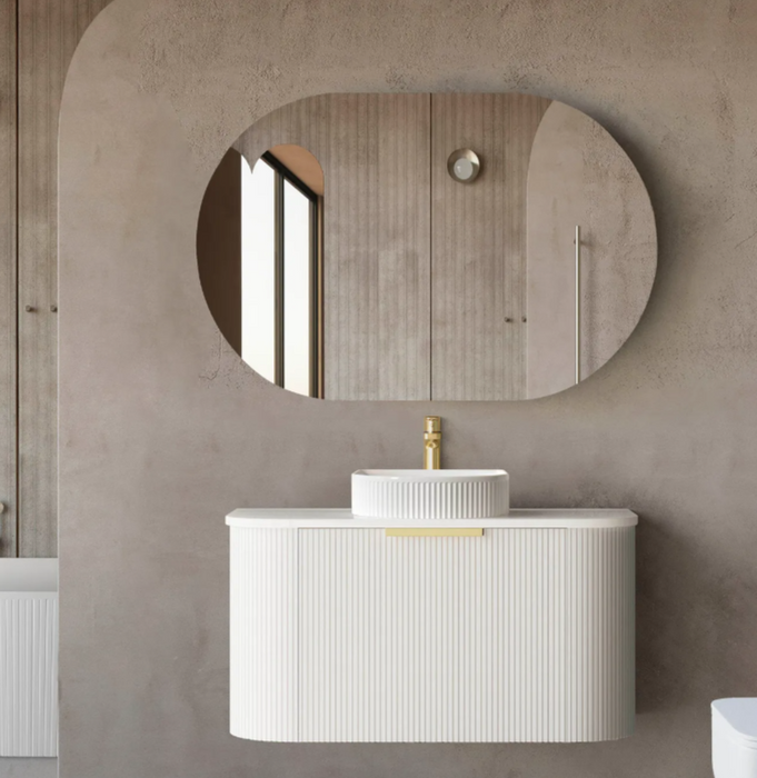 900*460*450mm OTTI Bondi Stain White High Moisture Resistant Plywood Curve Fluted Bathroom Cabinet Wall Hung Vanity - HD reno