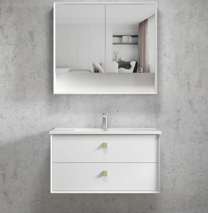 900mm Boston Matte White Wall Hung Vanity and Tall Boy and Shaving Cabinet