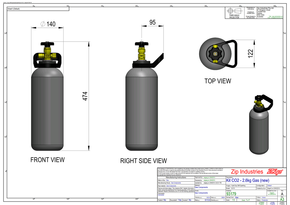 Zip Sparkling Replacement Gas Only