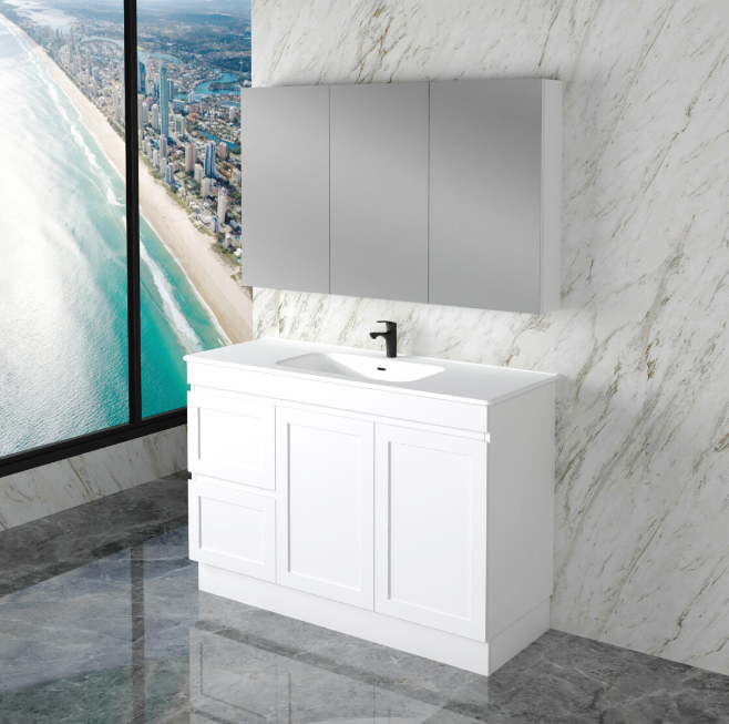 600-1500mm ABS Miami Matt White Shaker Plywood Freestanding(on Kickboard) Vanity Cabinet - HD reno