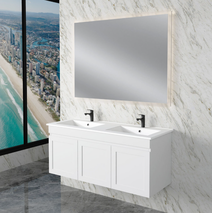 600-1200mm ABS Miami Matt White Shaker Plywood Wall Hung Vanity Cabinet - HD reno