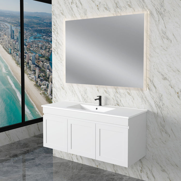 600-1200mm ABS Miami Matt White Shaker Plywood Wall Hung Vanity Cabinet - HD reno