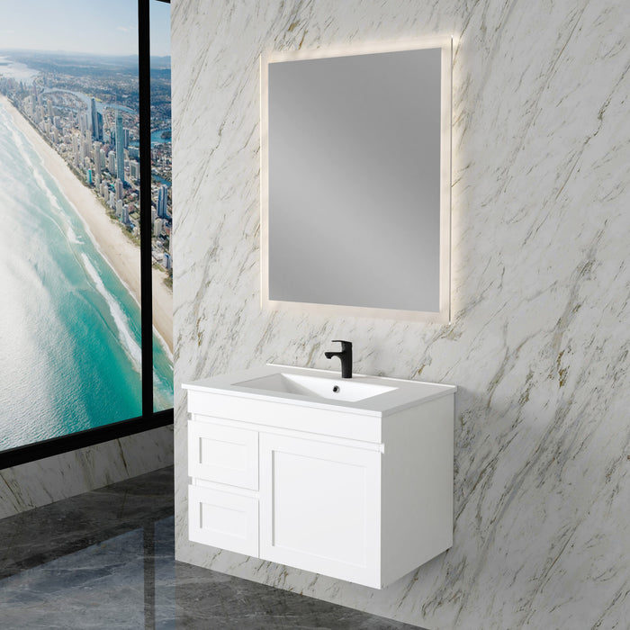 600-1200mm ABS Miami Matt White Shaker Plywood Wall Hung Vanity Cabinet - HD reno