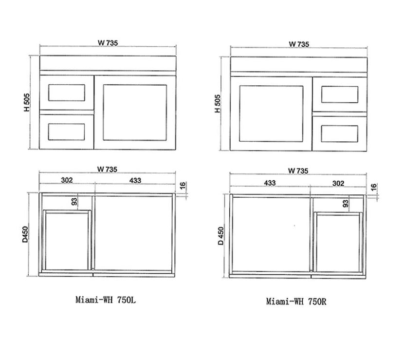 600-1200mm ABS Miami Matt White Shaker Plywood Wall Hung Vanity Cabinet - HD reno