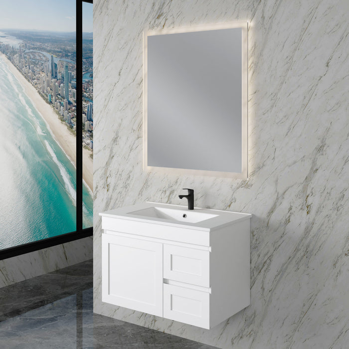 600-1200mm ABS Miami Matt White Shaker Plywood Wall Hung Vanity Cabinet - HD reno
