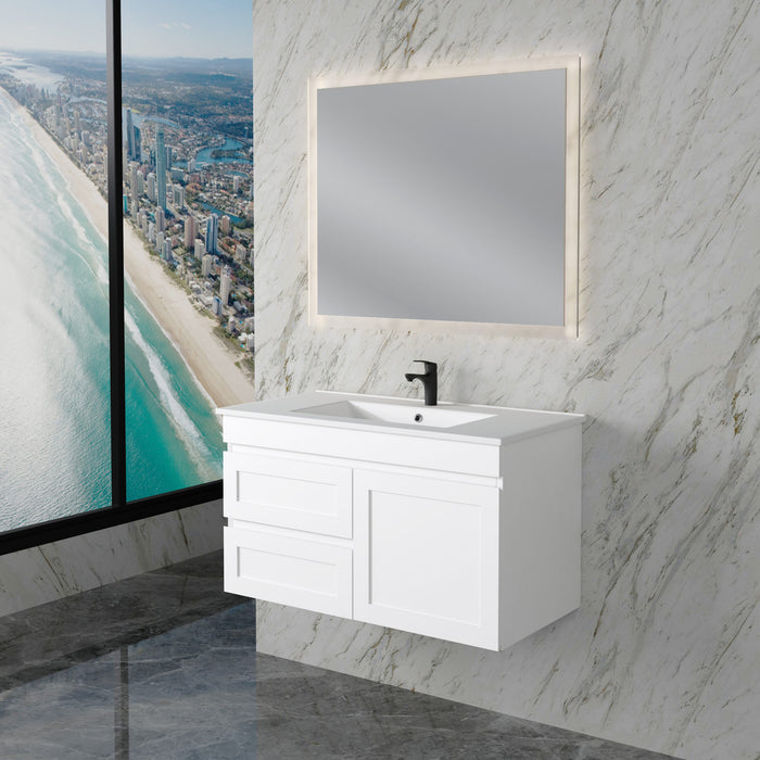 600-1200mm ABS Miami Matt White Shaker Plywood Wall Hung Vanity Cabinet - HD reno