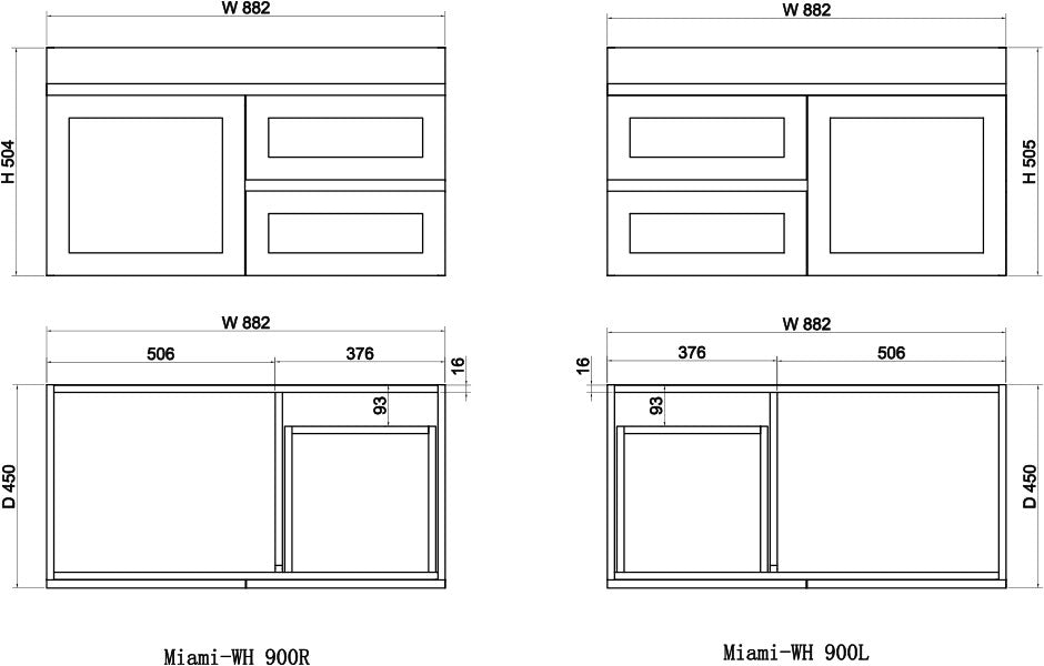 600-1200mm ABS Miami Matt White Shaker Plywood Wall Hung Vanity Cabinet - HD reno