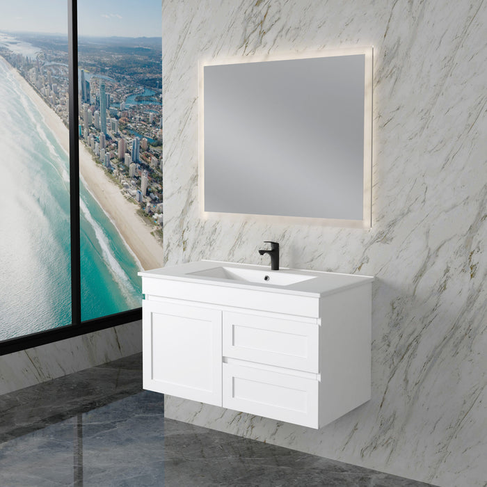 600-1200mm ABS Miami Matt White Shaker Plywood Wall Hung Vanity Cabinet - HD reno