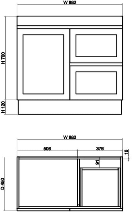 600-1500mm ABS Miami Matt White Shaker Plywood Freestanding(on Kickboard) Vanity Cabinet - HD reno