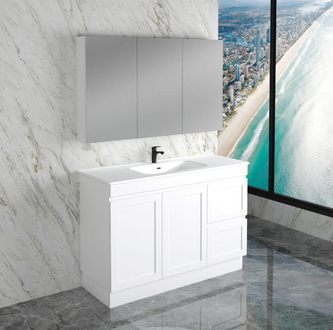 600-1500mm ABS Miami Matt White Shaker Plywood Freestanding(on Kickboard) Vanity Cabinet - HD reno