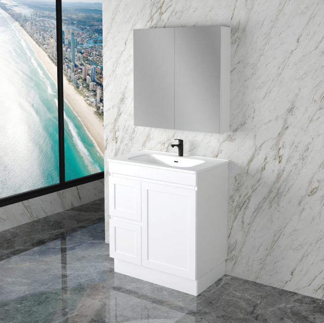 600-1500mm ABS Miami Matt White Shaker Plywood Freestanding(on Kickboard) Vanity Cabinet - HD reno