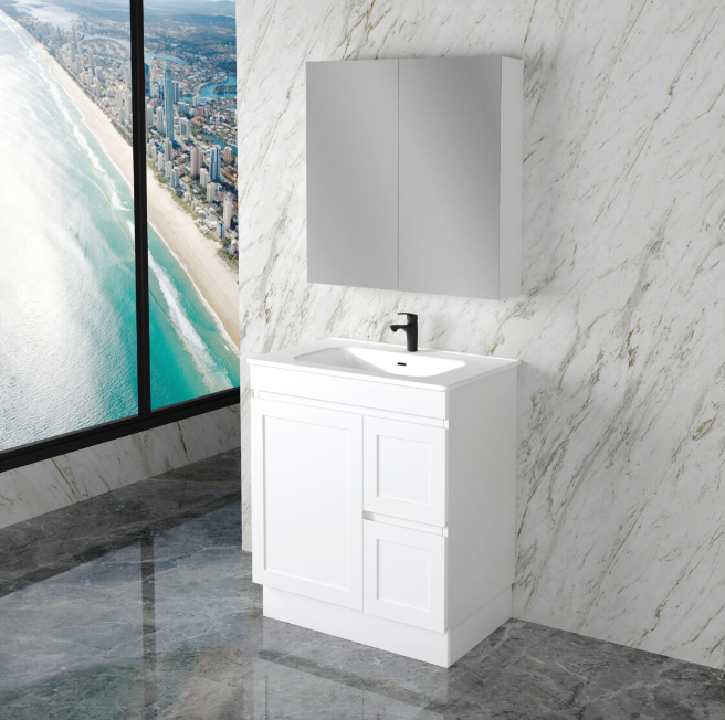 600-1500mm ABS Miami Matt White Shaker Plywood Freestanding(on Kickboard) Vanity Cabinet - HD reno