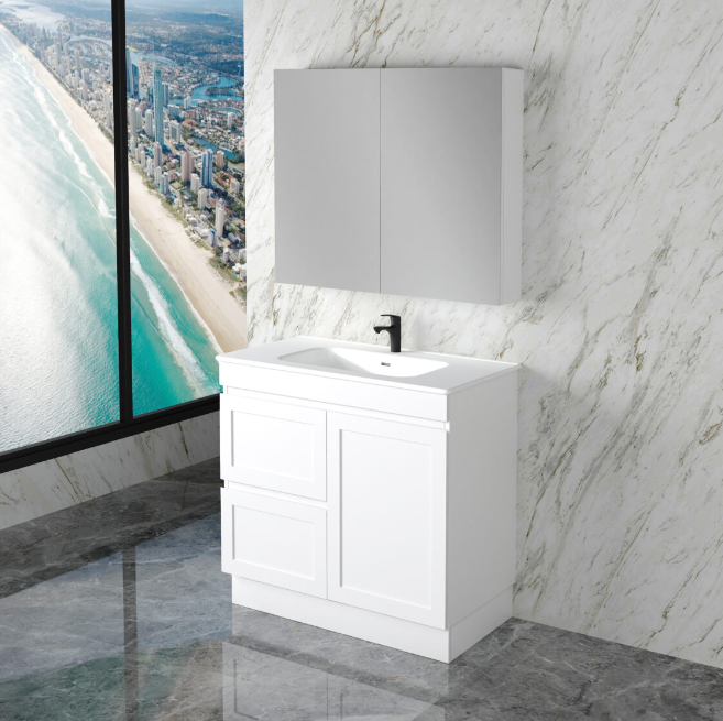 600-1500mm ABS Miami Matt White Shaker Plywood Freestanding(on Kickboard) Vanity Cabinet - HD reno