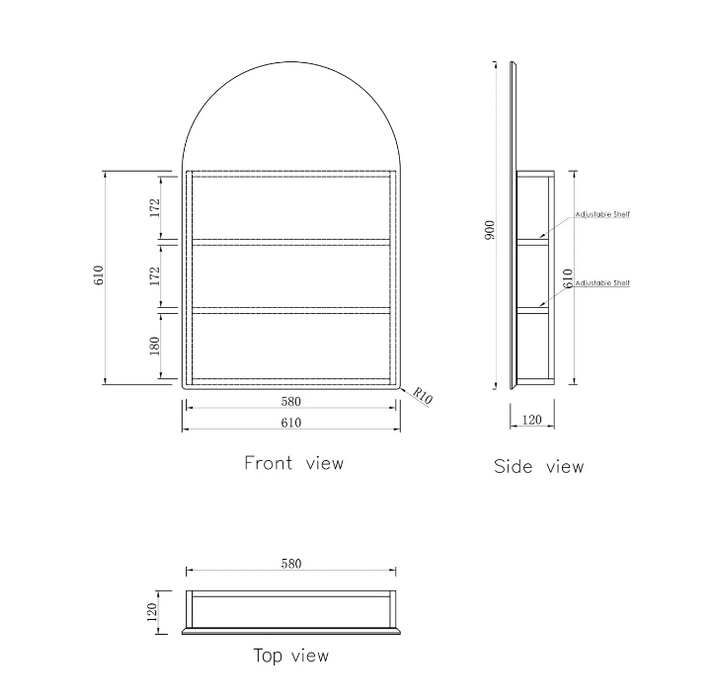 900*600*150mm Natural Oak Polyurethane Arch Shaving Cabinet
