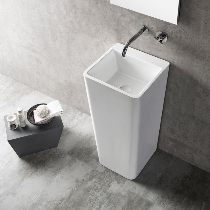 390*390*840mm Poseidon Acrylic Pedstal Gloss White Basin