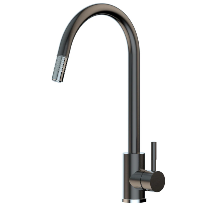 Suprema XPLORER XPRESSFIT Polished/Satin/Black-Bling Stainless Steel Gooseneck Mini Pull Out With Designer Nozzle Kitchen Mixer