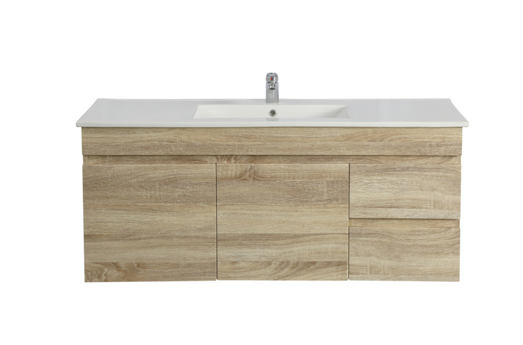 1200mm Berge White Oak Wall Hung MDF Vanity and Shaving Cabinet and Tall Boy