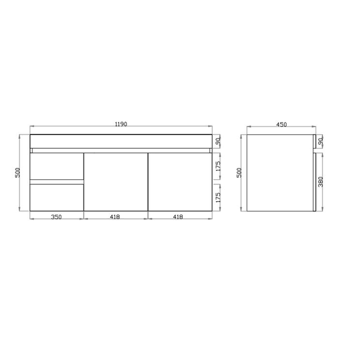 600-1500mm*500mm*450mm Berge Dark Oak MDF Wall Hung Vanity