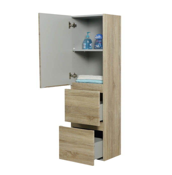 1200mm Berge White Oak Wall Hung MDF Vanity and Shaving Cabinet and Tall Boy