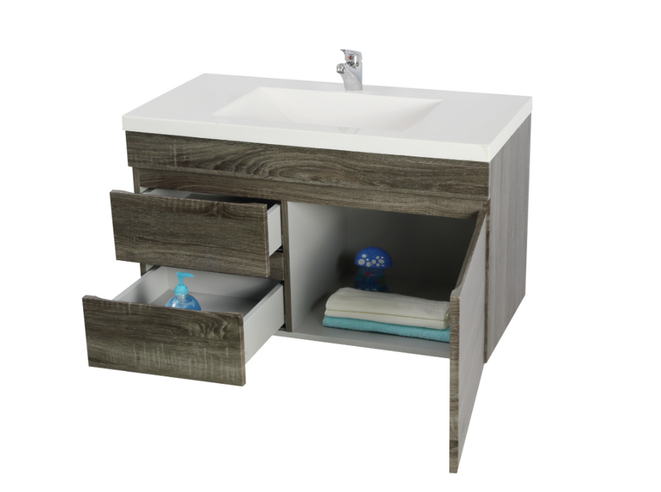 750mm Berge Dark Grey Wall Hung MDF Vanity and Shaving Cabinet and Tall Boy