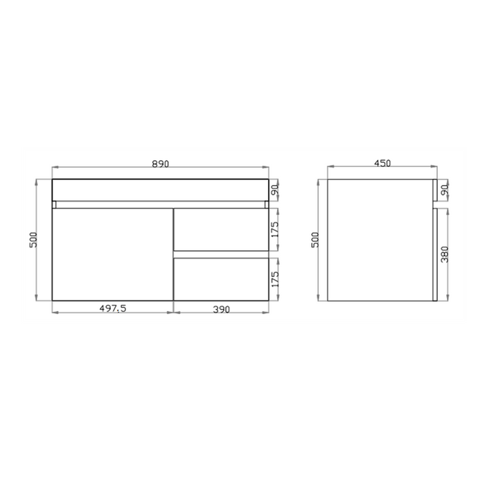600-1500mm*500mm*450mm Berge Dark Oak MDF Wall Hung Vanity