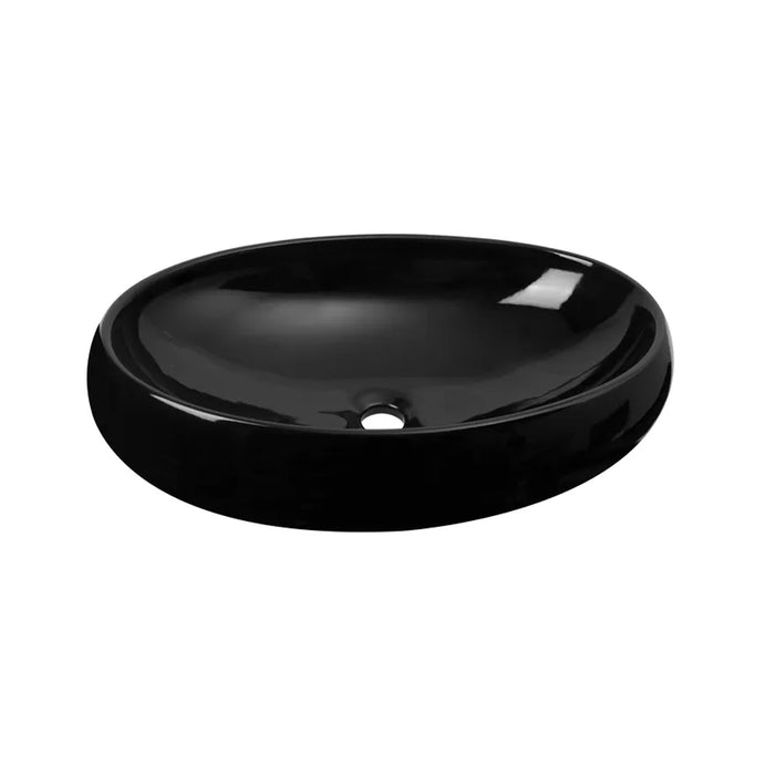 600*400*150mm Gloss Black Ceramic Oval Above Counter Basin