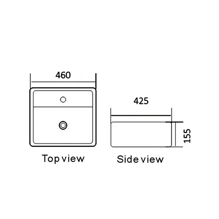 460*425*155mm Gloss White Ceramic Rectangle Wall Hung/Above Counter Basin One Tap Hole