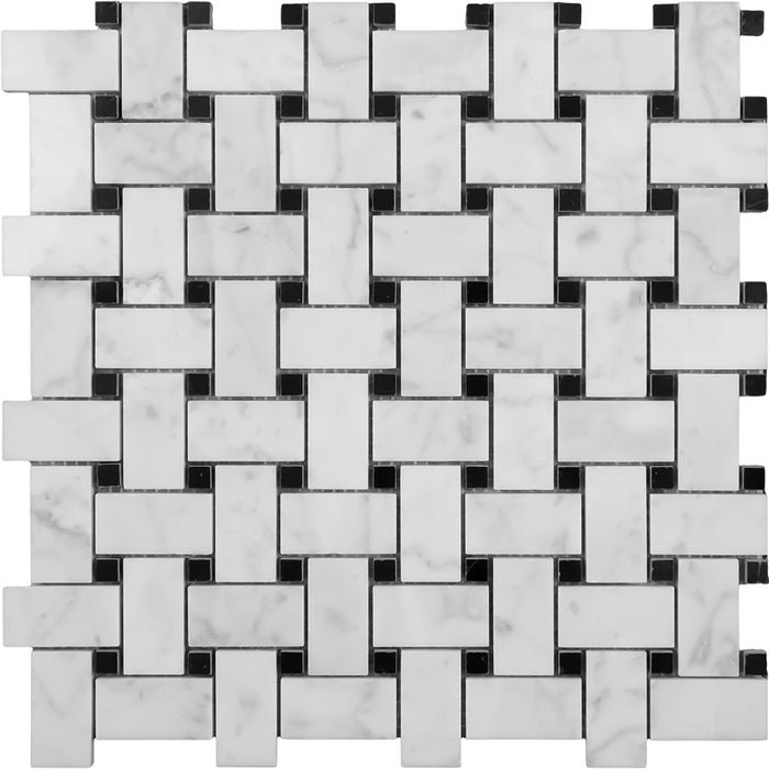 Basketwave Light Carrara Honed+Nero Dot