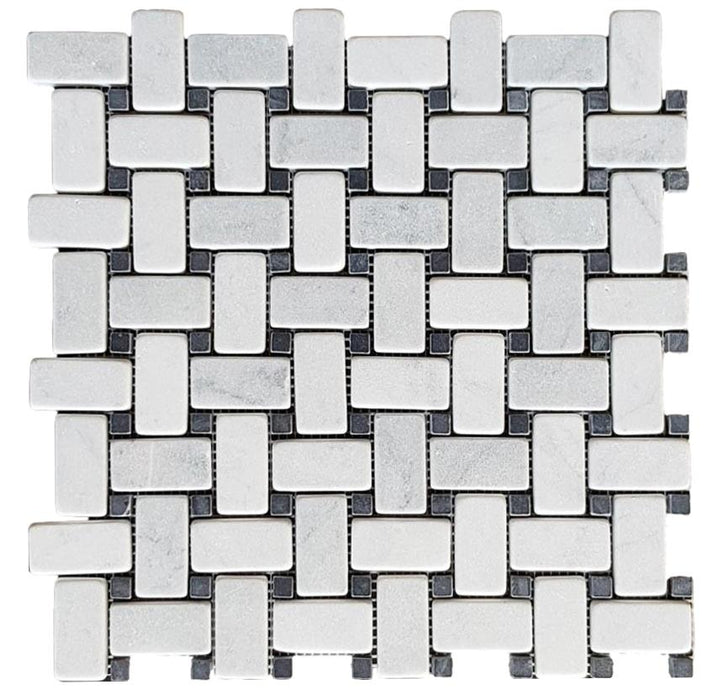 Basketwave Carrara Tumbled+Nero Dot
