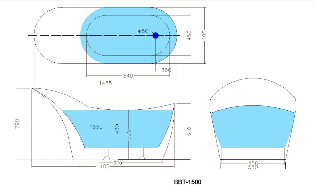 1400-1700*710*720mm Poseidon BBT Gloss White/Gloss Black Special Shape Acrylic Freestanding Bathtub