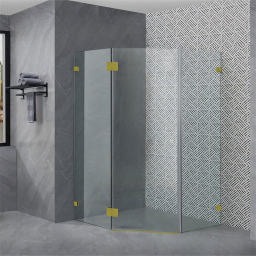 800-1200*2000mm 10mm Thickness Covey Diamond Frameless Pivot Door Brushed Gold Fitting Shower Screens - HD reno