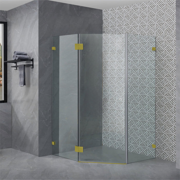 800-1200*2000mm 10mm Thickness Covey Diamond Frameless Pivot Door Brushed Gold Fitting Shower Screens - HD reno