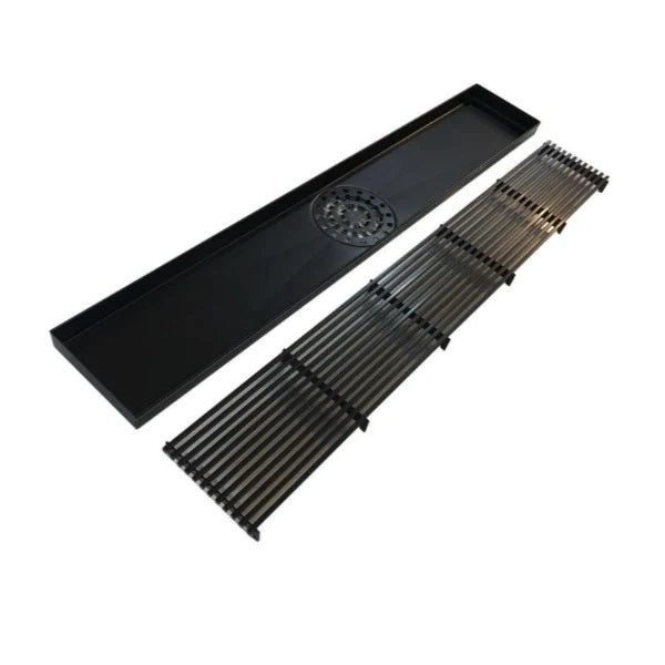 600-1800*100mm Somer Matte Black Linear Grill Floor Waste Grill Drain (80mm Outlet)