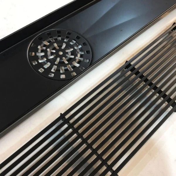 600-1800*100mm Somer Matte Black Linear Grill Floor Waste Grill Drain (80mm Outlet)