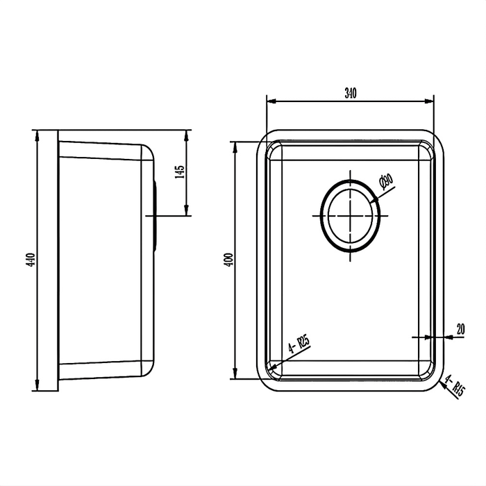 440*380*200mm BK Traditionell 304 Stainless Steel Chrome Square Top Mount / Under Mount Single Bowl Laundry Kitchen Sink