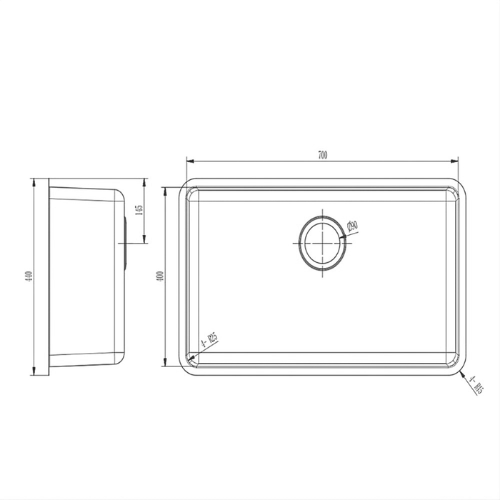 440*740*200mm BK Traditionell 304 Stainless Steel Chrome Square Top Mount / Under Mount Single Bowl Laundry Kitchen Sink