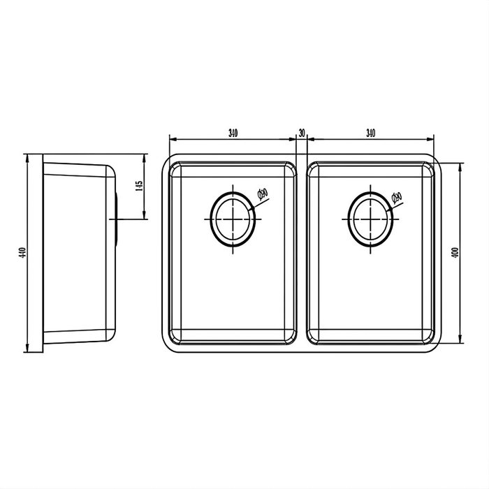 440*760*200mm BK Traditionell 304 Stainless Steel Chrome Square Top Mount / Under Mount Double Bowls Laundry Kitchen Sink