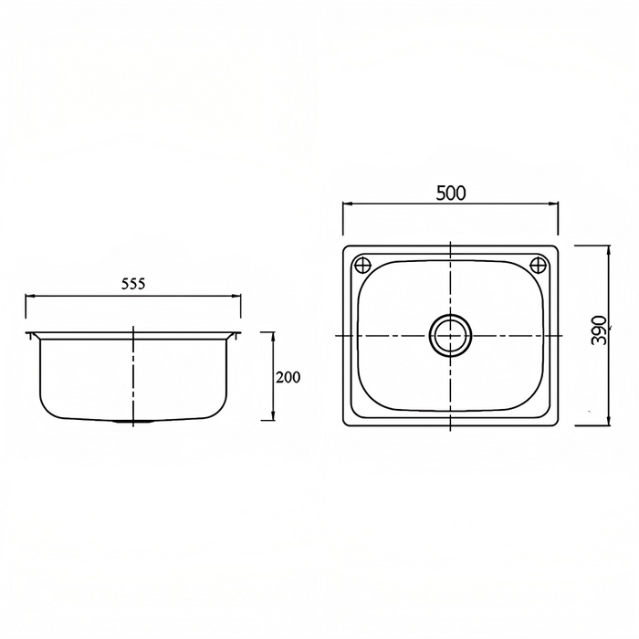 500*390*200mm BK Traditionell 30L 304 Stainless Steel Chrome Square Top Mount Single Bowl Laundry Kitchen Sink