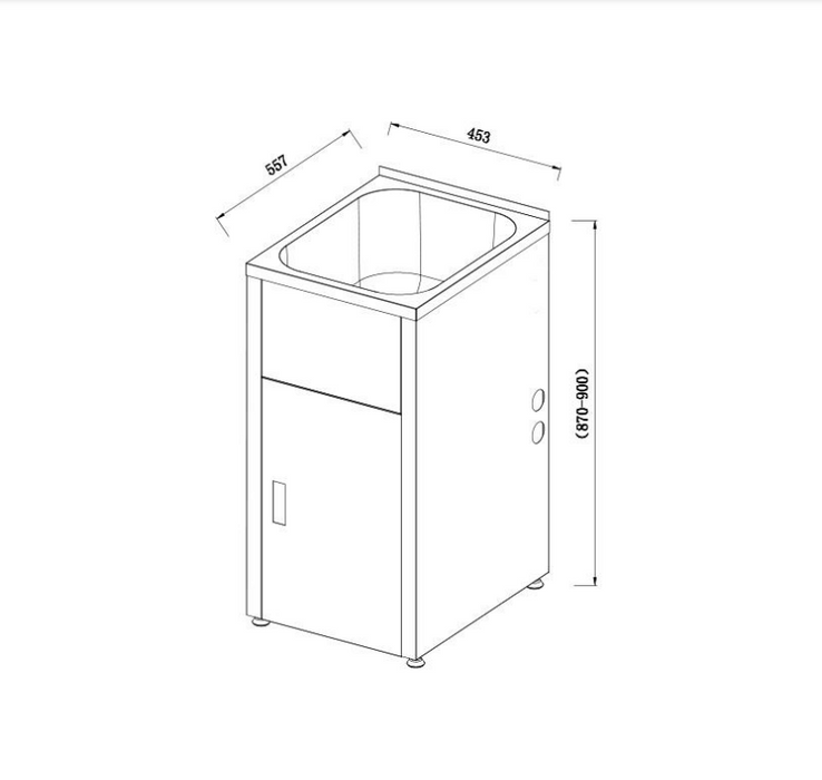 455*560*870mm 35L 304 Stainless Steel Laundry Tub with Black Metal Cabinet - HD reno